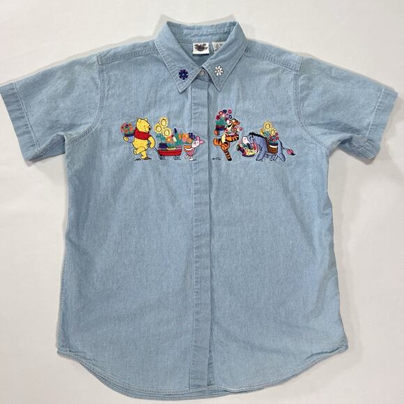 Vintage Disney Catalog Winnie the Pooh Embroidered Denim Shirt Women’s Large - Picture 1 of 6